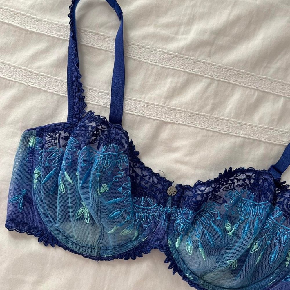Chantelle Lace Balconette Blue Embroidered Lingerie Bra - UK 32E / US 32DDD